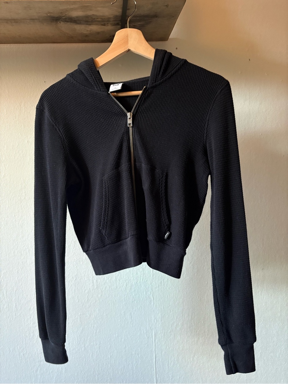 TNA Black Zip Hoodie with Front Pockets